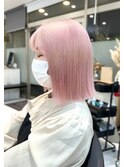 切りっぱなしボブエアリーロング美髪ピンクブラウン