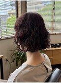 くせ毛生かし/ボブパーマ/ワインレッド/20代30代40代