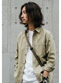 メンズロングワイルドパーマ金メッシュニュアンスサーフ