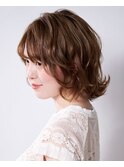 20代シースルーバングオリーブカラー外ハネミくびれミディ