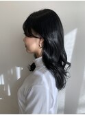 くびれヘア、韓国スタイル、ブルーブラック、レイヤーカット