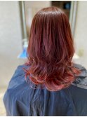 ローズピンク×セミロングレイヤー