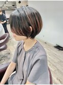 大人可愛い20代30代40代黒髪前下がりショートボブ丸みショート◎