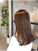 セミロング×ワンレングス×ハイライト×ベージュ系カラー