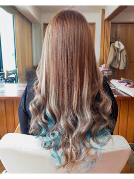 エクステンション クーチャー(Extention Cu'cha) インナー水色 白ハイライト