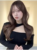 韓国くびれ巻きツヤ感透明感ミルクブラウン顔まわりレイヤー前髪