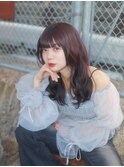 艶感ヘア/暗髪ミディ/シースルーバング/韓国風ウェーブ/上品