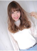 前髪×大きめウエーブで小顔効果☆