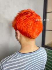 オレンジ ネオンカラー 派手髪 韓国スタイル wカラー ブリーチ