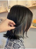 エンドカラーブルーアッシュグレージュカラーレイヤーカット