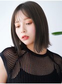 ◯ぱっつん前髪薄めバングシンプルストレート切りっぱなしボブ