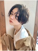 黒髪ショート前髪パーマ　ニュアンス