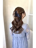 ハーフアップ　リボンヘアセット　　10代　20代　30代