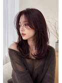 ボルドー×レイヤー韓国スタイル×秋カラー×ブリーチなしカラー