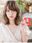 ★斜めバングマロンベージュ抜け感こなれミディ20代30代40代★8