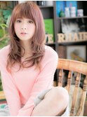 斜めバングピンクカラー前下がりストカールc5大宮20代30代40代