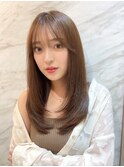 〇韓国前髪ザクザクレイヤーピンクベージュシースルーバング