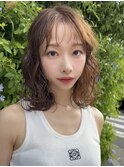 ＋ウェーブミディアム似合わせカットメルティーカラー小顔/着物