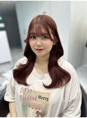 14451黒髪アッシュワインレッドくびれヘア韓国レイヤーロング