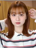 オレンジブラウン 外ハネ ミディアム シースルーバング ピレンジ