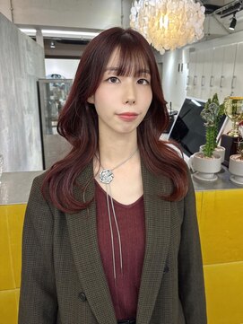 レッドブラウン 韓国風カット