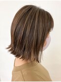 ハイライト　ボブ　テラコッタ　くすみブルー　縮毛矯正