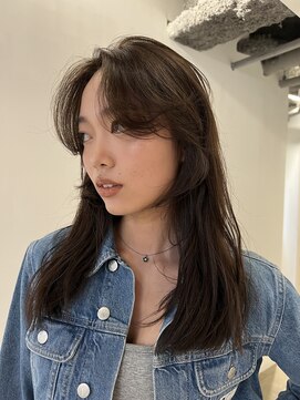 ◎ロングレイヤーカーテンバング顔まわりレイヤー透け感カラー