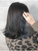 大人ミディアム_インナーカラー_ネイビーブルー_グレージュ