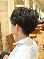 メンズ マッシュパーマ アッシュブラック ツーブロック 刈り上げ