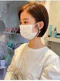 切りっぱなしボブミニボブショートグレージュベージュパツっと