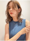 大人ガーリー似合わせミディアムレイヤーカットダークアッシュ
