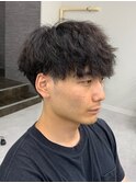 ツイスパ/アッシュブラック/ハイライト/マッシュパーマ/ウルフ
