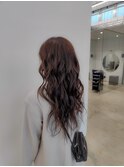 ピンクブラウン/暖色/ロング/ウェーブ スタイル