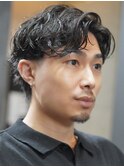 センターパートメンズマッシュパーマニュアンスパーマ刈り上げ