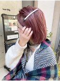 レッドカラーチェリーレッドカシスレッドボブヘアーショートボブ