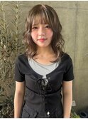 ダブルカラーブリーチなし透明感オリーブベージュレイヤー