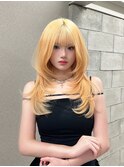 松尾菫菜/レイヤーカット/ブロンドカラー/ハイトーン/韓国ヘア