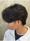 メンズセンターパートマッシュフェザーパーマ