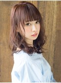 ワンレンクラシカル斜めバングボルドー