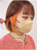 大人可愛いオレンジインナーカラーリップラインボブ