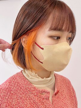 アンス 大阪梅田(ANs.) 大人可愛いオレンジインナーカラーリップラインボブ
