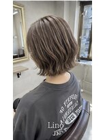 髪質改善Lino hair/縮毛矯正/白髪ぼかし/ハイライト/メンズカット【リノヘア】 くびれ外ハネボブ/立体感ハイライト/透明感グレージュ
