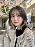 外はねボブくびれボブイヤリングカラーフェイスレイヤー
