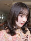 ◆ミディアムレイヤーカット/姫カット/マロンブラウンシースルー