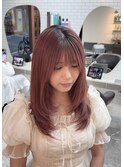 ピンクベージュ+顔まわりレイヤー