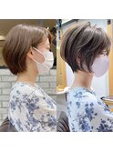 30代40代50代大人ショート髪型丸顔前髪あり似合わせ 安