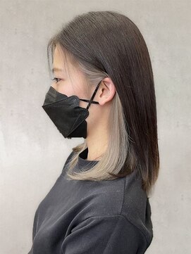 20代30代40代ロングウルフインナーカラーオリーブグレージュ