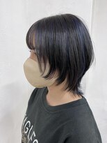 ヘアー アレス(hair ales) ショートウルフ 小顔カット ハイトーン ハイライト ブルーカラー