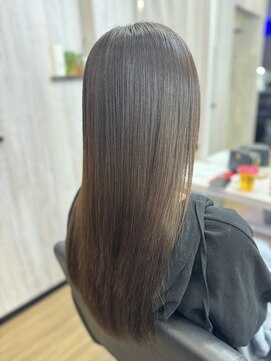 ネクサス 心斎橋(Nexus) グレーベージュレイヤーロングアッシュカラー 黒髪 心斎橋