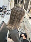 前髪ハイライトカラー似合わせカットウェーブミディアム